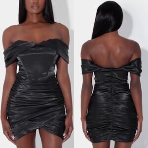 NWT Leau Divine Satin Corset Dress Black Size M